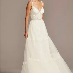 corset bodice tiered chiffon a-line wedding dress David’s Bridal MS251209